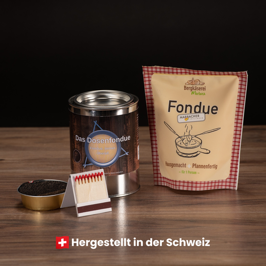 AlpeDose Refill: Dose mit Käsefondue, Brennpaste und Streichhölzern