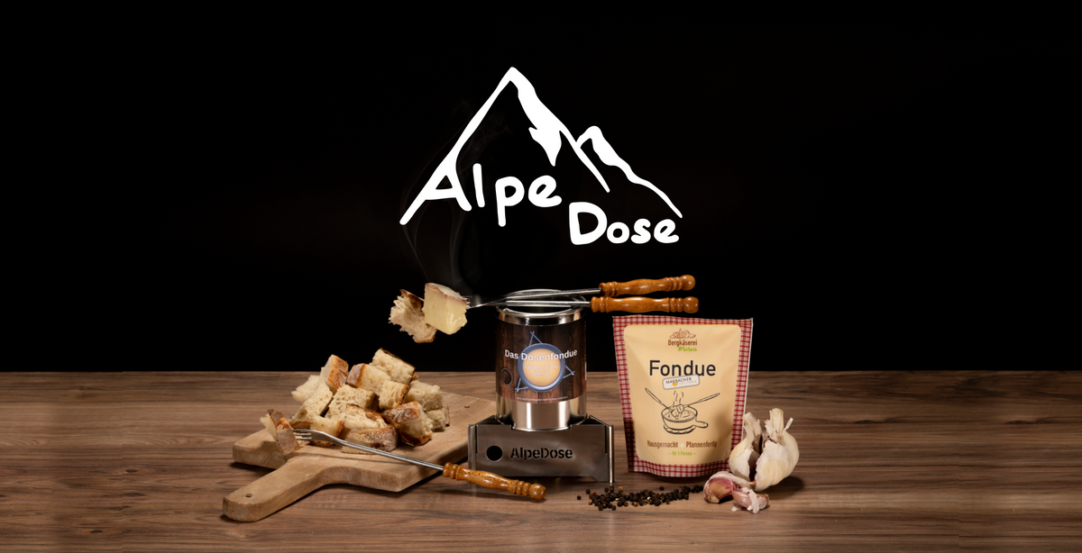 AlpeDose Dosenfondue mit Rechaud, Brot und Marbacher Fondue